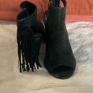 Vince Camuto Black Fringe Heeled Boots